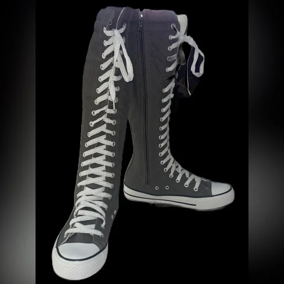 Mengsai Hi Top Knee High Edgy Gray Tie Zipper Canvas Sneakers  Size 8 - Picture 6 of 14